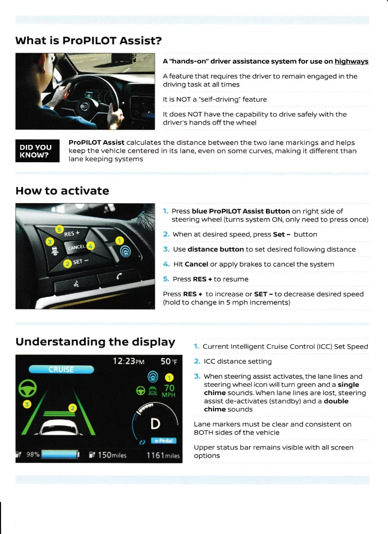 The back of the ProPilot Assist brochure explains how the system operates, in a nutshell