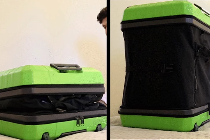 Fugu Luggage goes from carry-on to check-in size thanks to its inflatable side walls