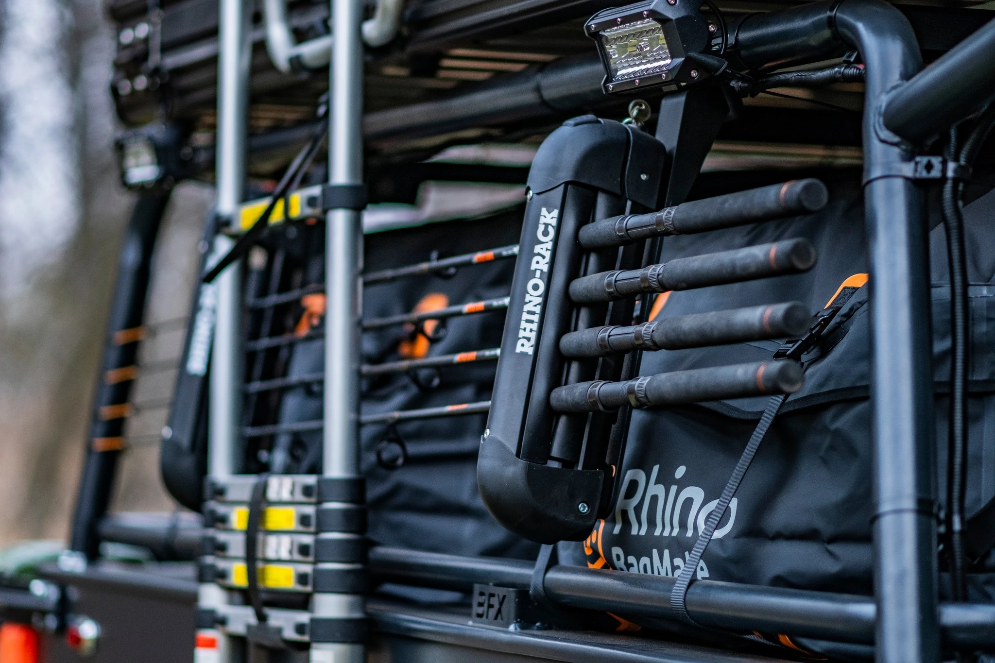 Side-mounted Rhino Rack quad-rod holder