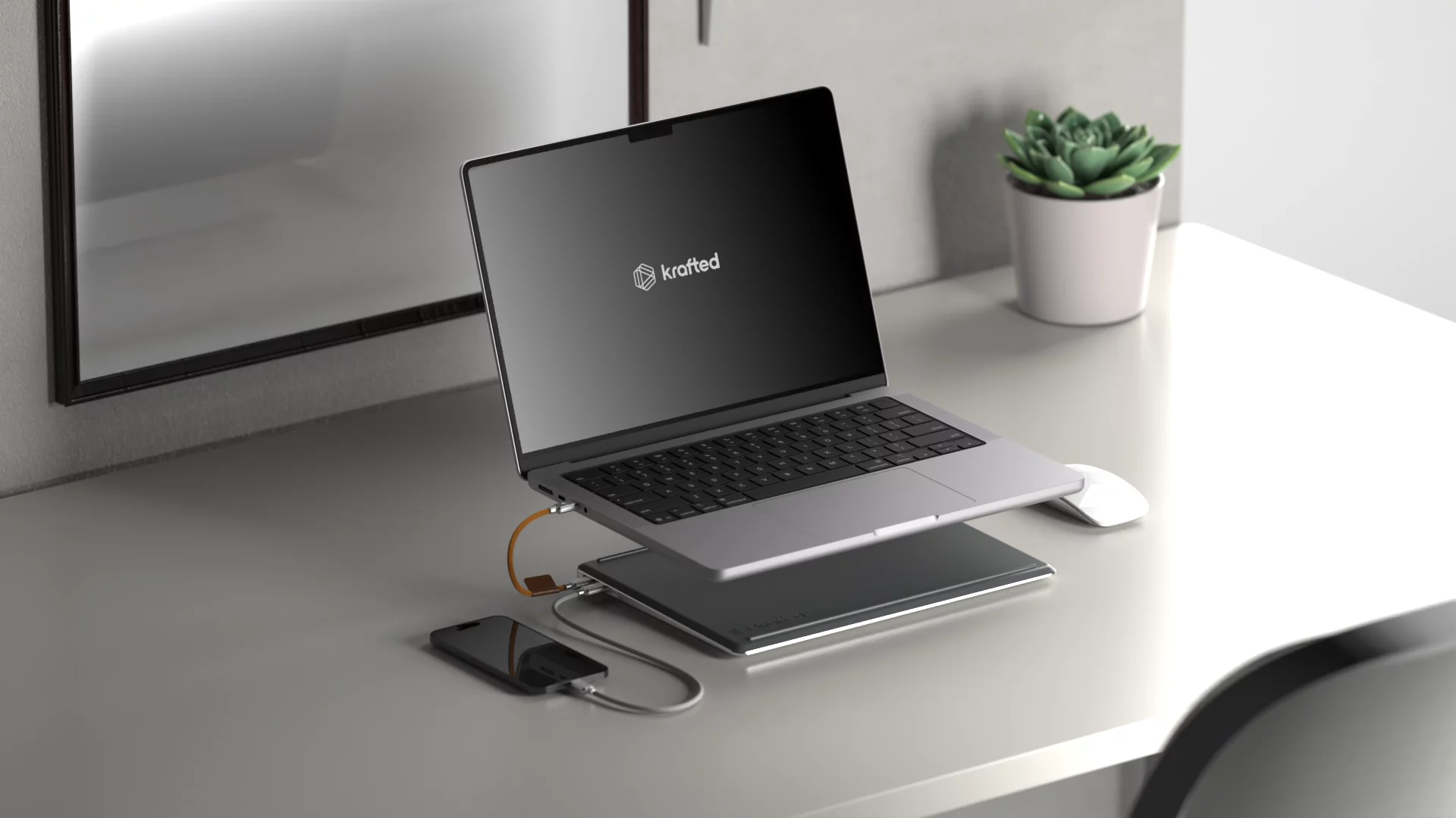 The tapered Edge power bank slides under a laptop and provides charging power on the move