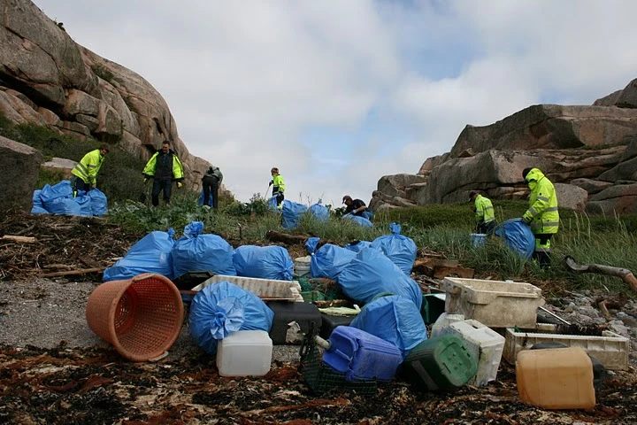 Bags of waste plastic waiting to be turned into vacuum cleaners
