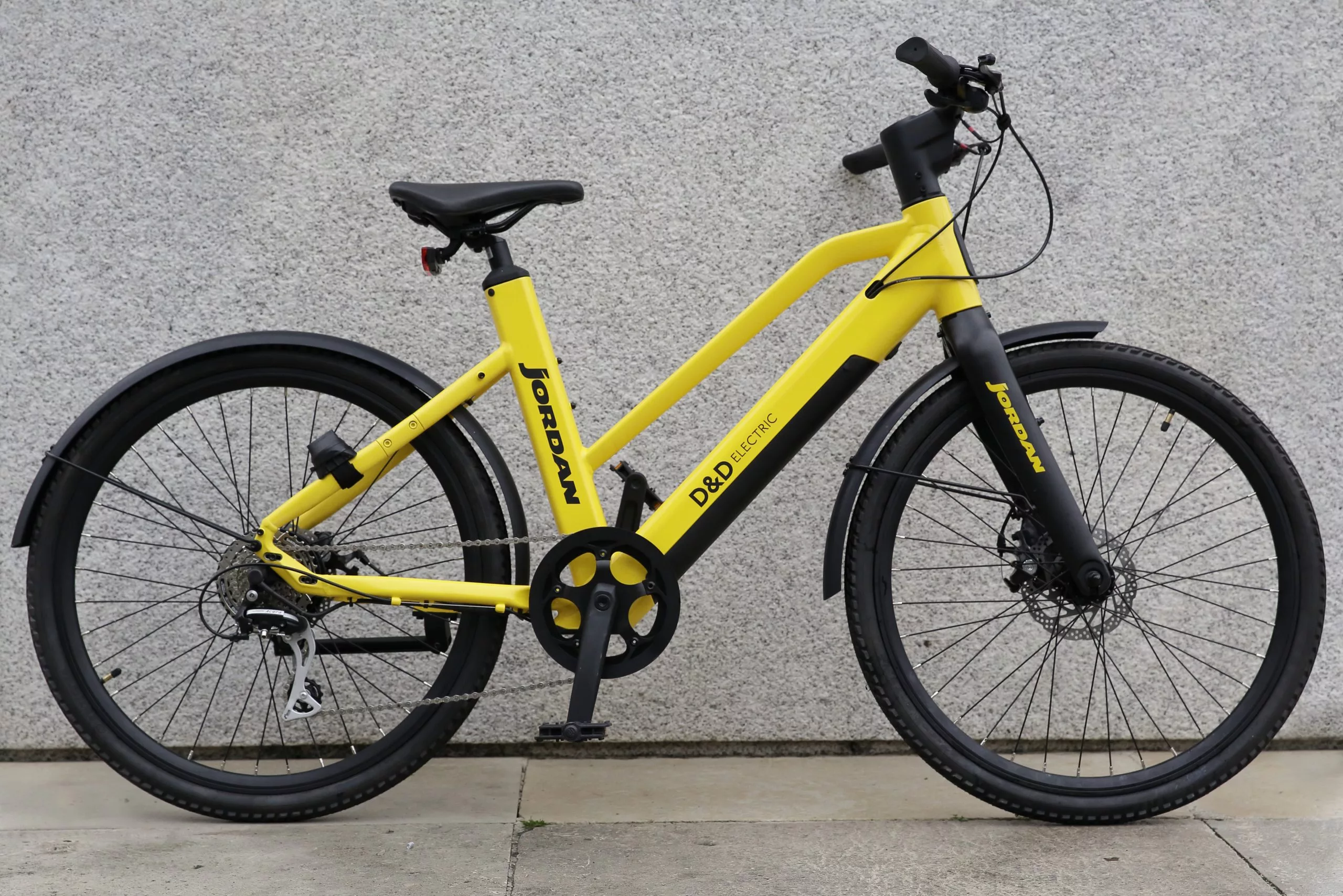 The Jordan ebike sports the bright team colors of Eddie Jordan's former F1 team