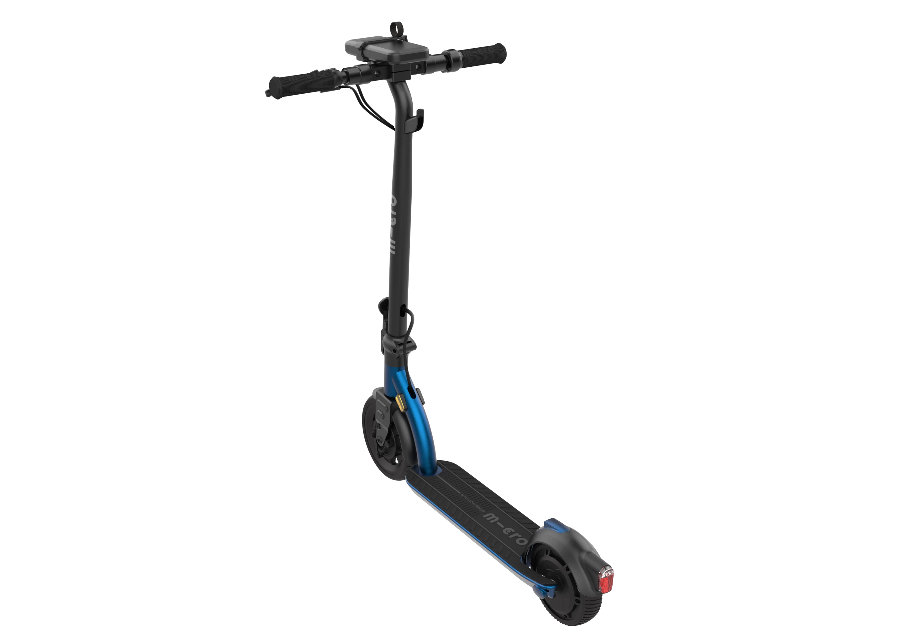The Micro commuter electric kickscooter features a removable battery mounted to the handlebars