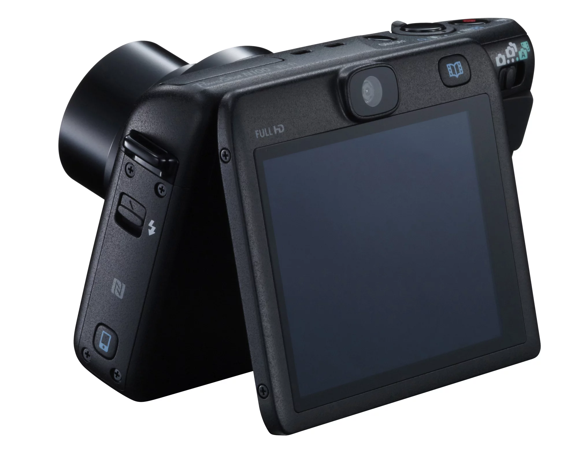 The Canon PowerShot N100 features a rear-facing camera, dubbed the Story Camera
