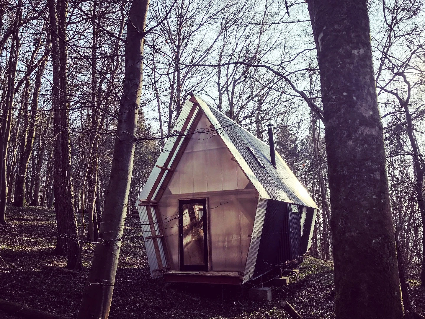 Trailer is located in a forest managed by Invisible Studio