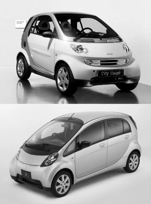 The smart fortwo at top and the new MMC i below, will share the same engine.