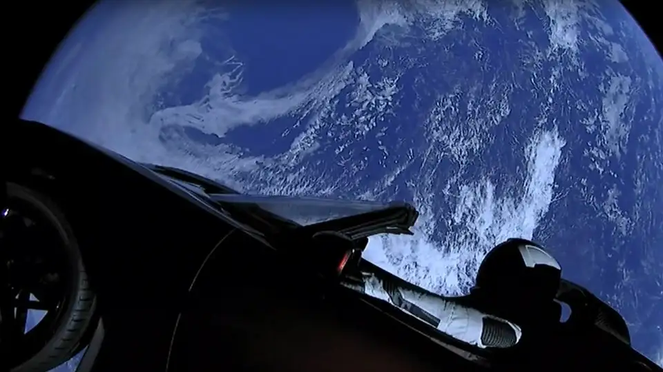 The Tesla Roadster looking like something out of 2001: A Space Odyssey