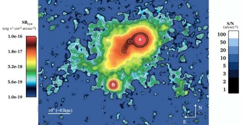 Detailed image of the nebula surrounding UM 287 in Lyman-alpha radiation with the background of other wavelengths of light removed (Photo: arXiv.org)