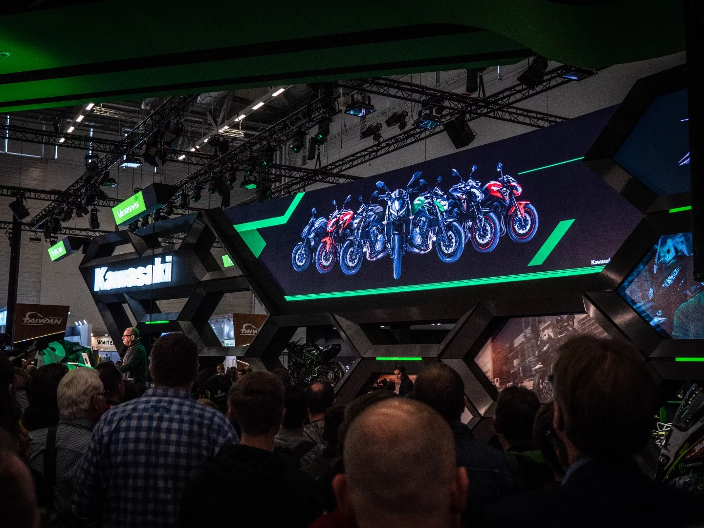 Crowd gatherer for the unveiling of Kawasaki's 2019 lineup at Intermot 2018