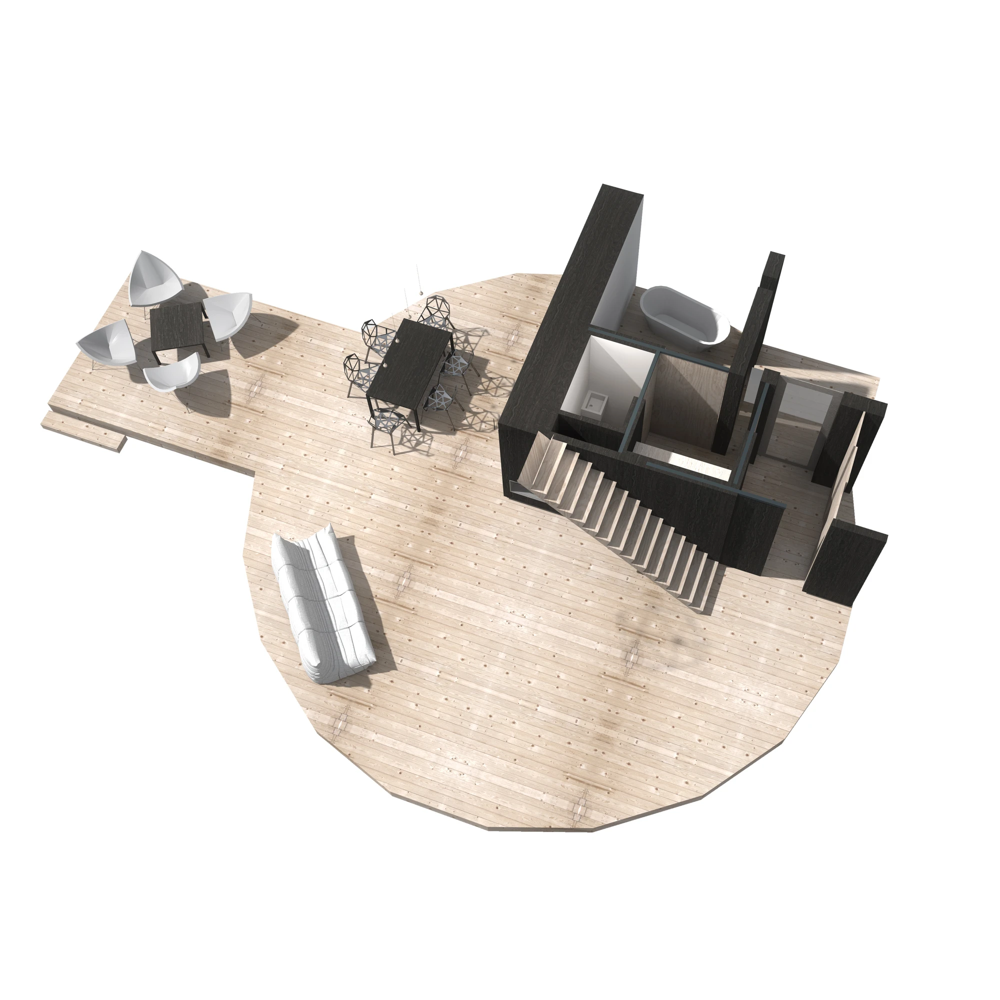 Due to its circular shape, the home features a clever use of a relatively small space