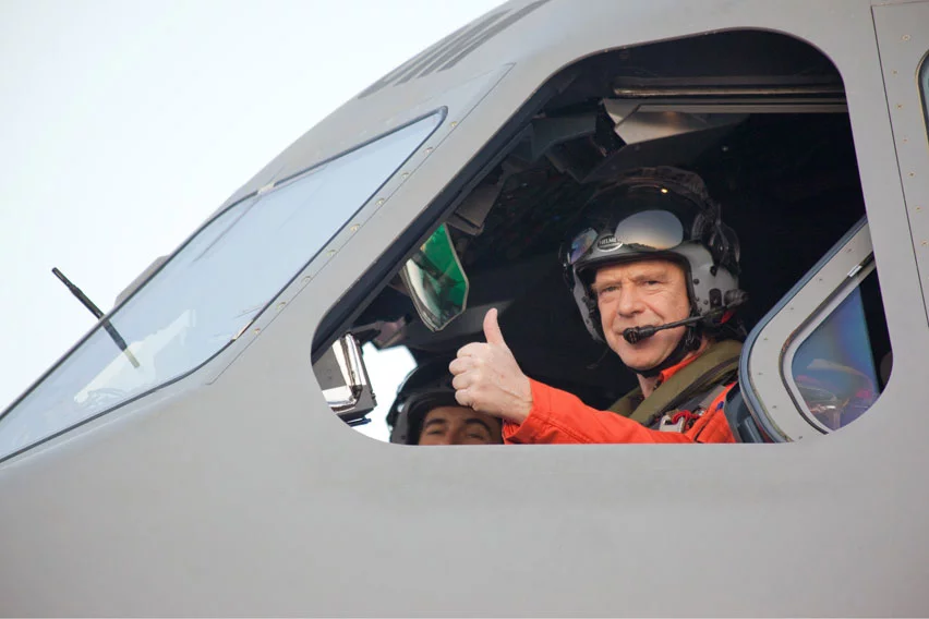 Chief Test Pilot Military, Edward â€œEdâ€ Strongman gives the thumbs up