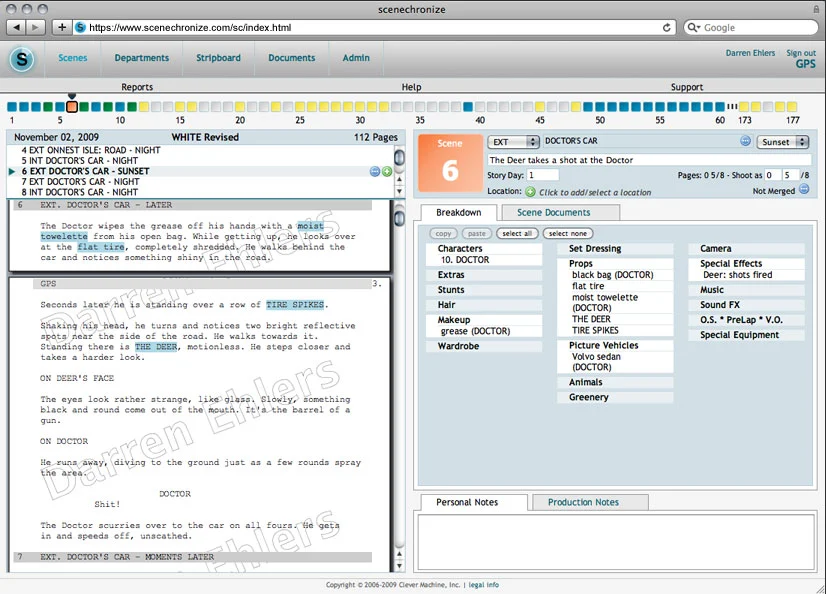 A script and breakdown page on scenechronize