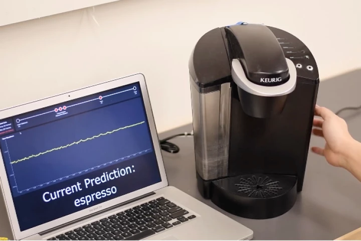 A SAWSense-equipped coffee maker can be controlled via different hand movements along its surface