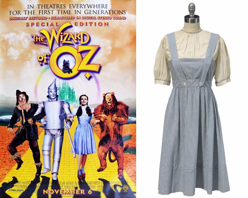 There have been several Dorothy Gale dresses from the 1939 movie sold in recent years, some of them that were "test" dresses and didn't even appear in the movie, but they all sold for astronomical figures, with the most valuable being sold for $1,565,000 by Bonhams in 2015. We have removed the other versions from the list, but different versions have also sold for $910,000, $666,000, $480,000 and $266,638 plus Dorothy's ruby red slippers and the Lion's costume have both sold for more than $3 million, so the appeal of this dress appears to be based partially on the landmark movie, and ... whatever it is about the dress, it clearly resonates with the public on a very powerful level.