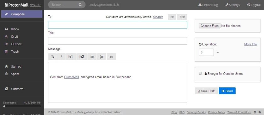The ProtonMail "compose" screen
