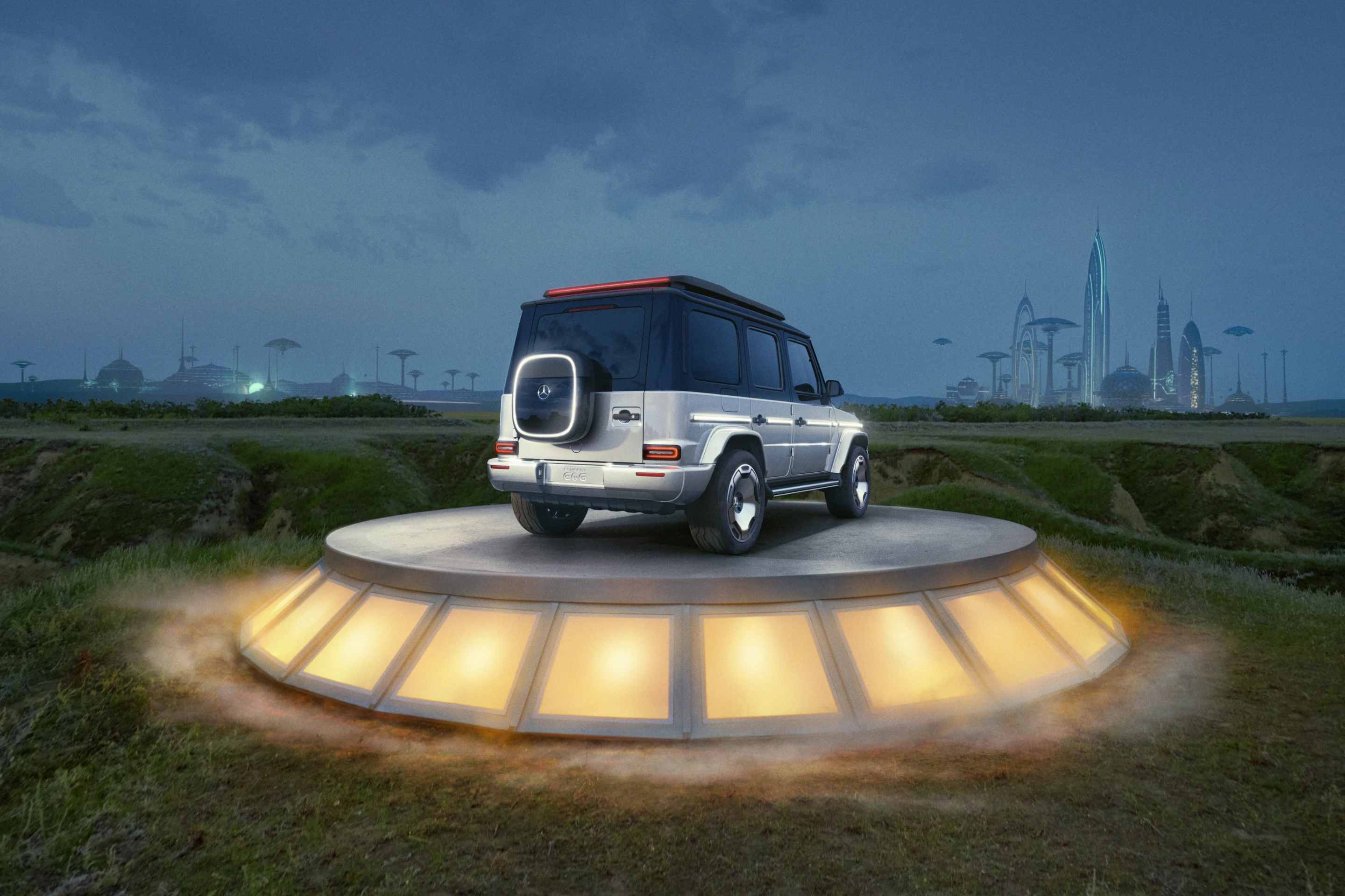 No, it doesn't have a square spare tire, that's a lock box for... stuff, I guess