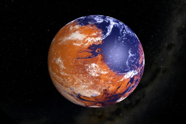 Rendering of what a watery Mars may have looked like