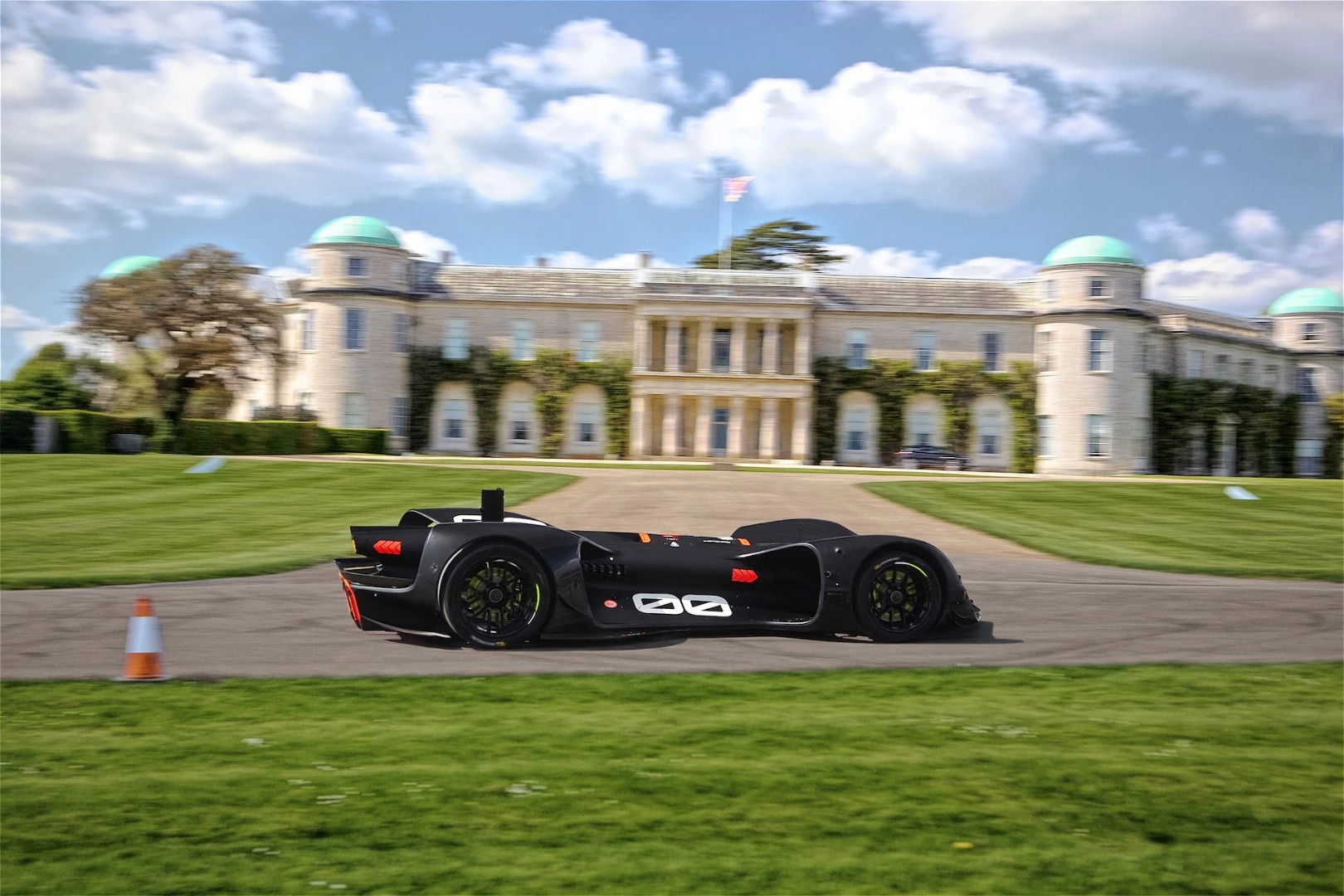 The Robocar undergoing testing on the grounds of Goodwood House ahead of a self-driving hill climb attempt at the 2018 Festival of Speed