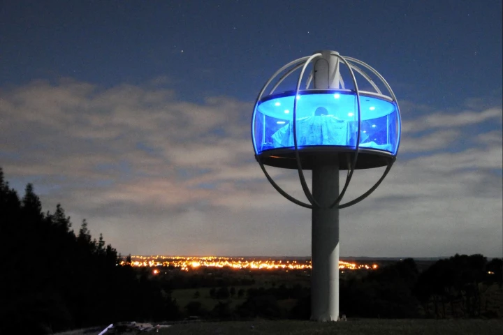 The Skysphere provides a 360-degree viewing window that is 2 m (7 ft) high and has a circumference of 14 m (46 ft)