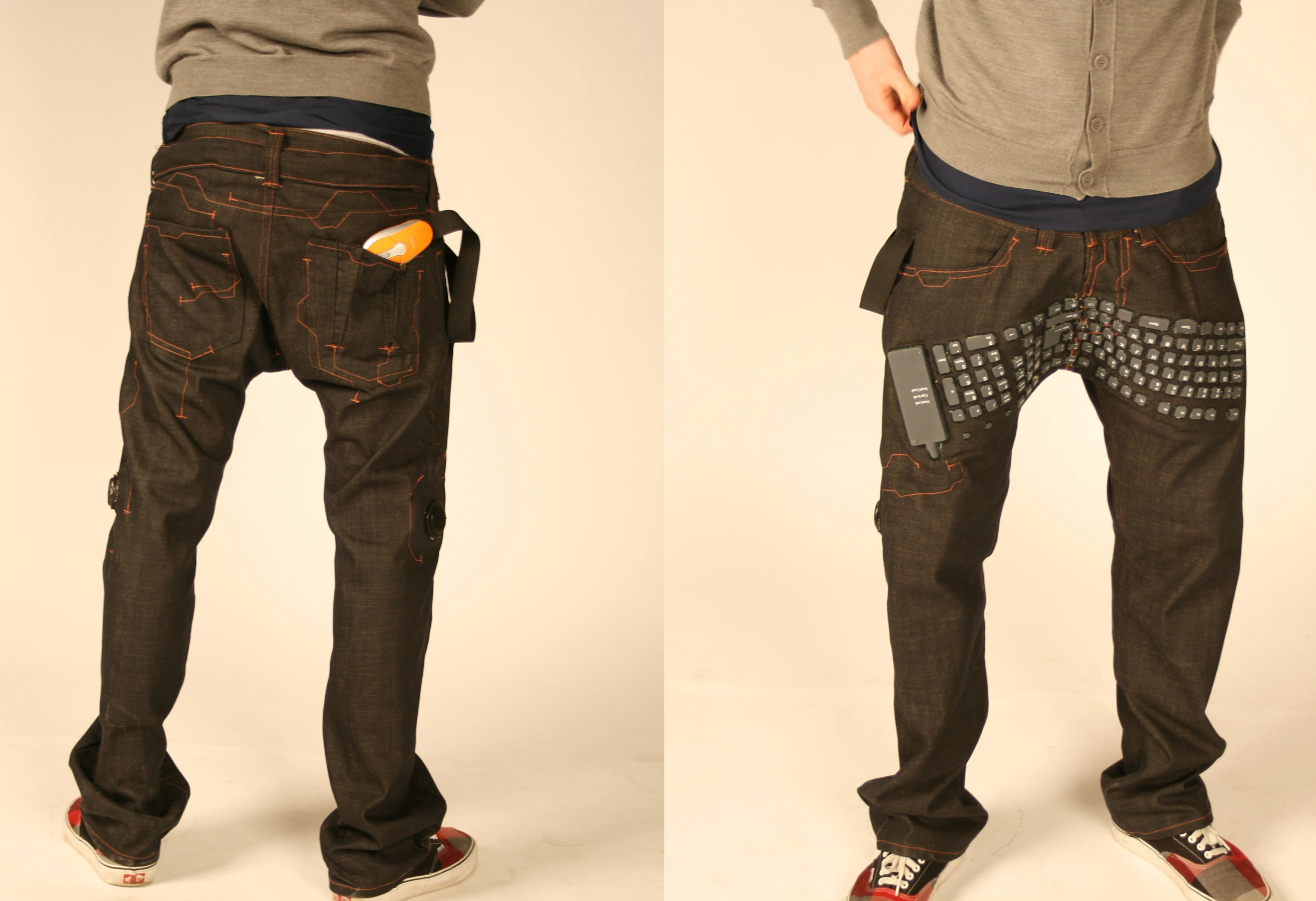 The jeans come with a mouse attached by a sturdy-looking strip of elastic material