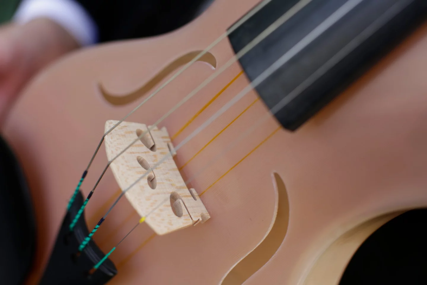 The violin's composite body is also made from silk fibers, mixed with a binding agent