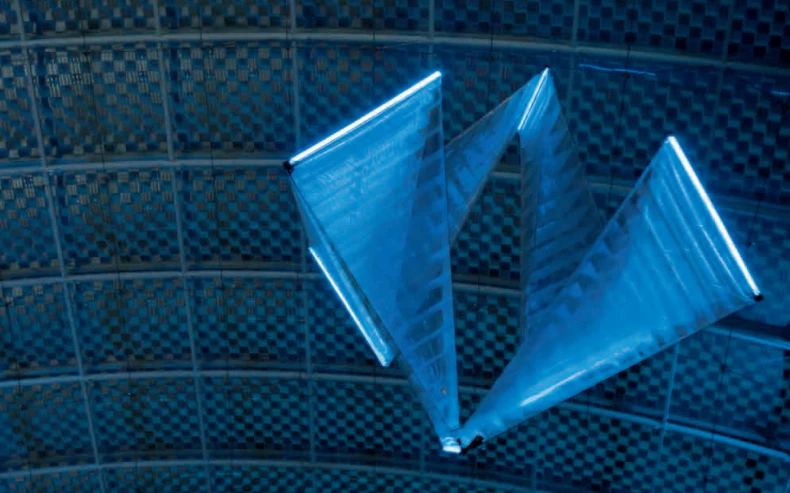 Festo's SmartInversion flying object is filled with helium and uses inversion kinetics to propel itself forwards
