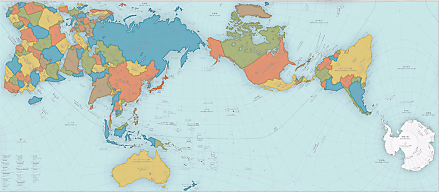 The Authograph World Map: looks weird, but all proportions are very close to correct and it fits in a neat 4:3 rectangle