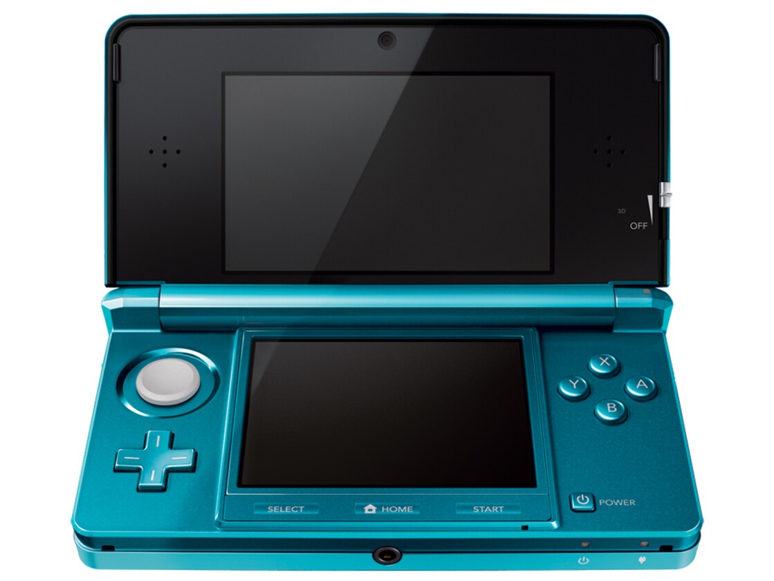The Nintendo 3DS will be available in Cosmo Black or Aqua Blue (pictured)