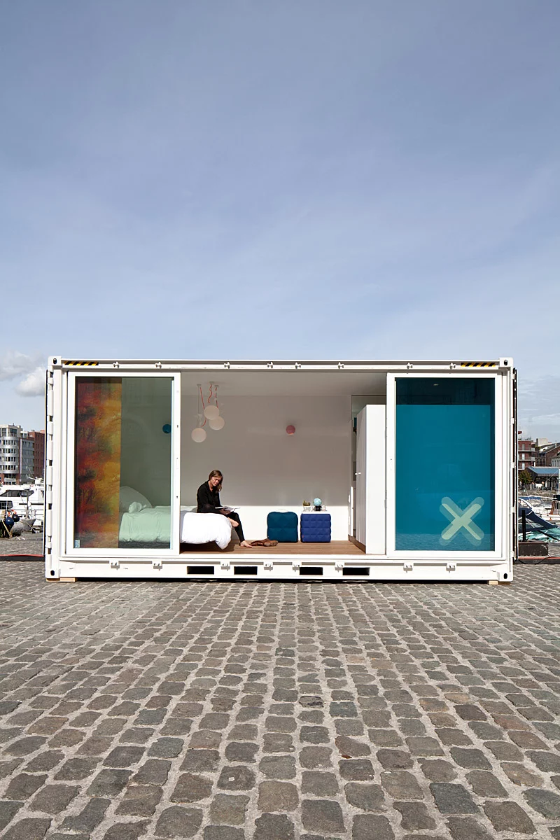 Sleeping Around is a portable hotel comprised of shipping containers that's small enough to be placed in almost any location within a few hours