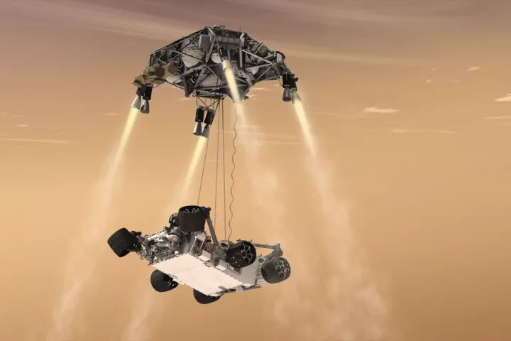 An artist's impression of the Mars Science Laboratory moments before touching the Martian ground (Image: NASA/JPL-Caltech)