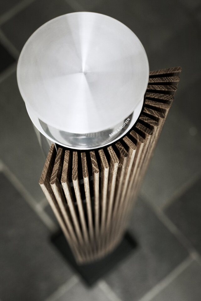The striking lamella-fronted BeoLab 18 speaker from B&O