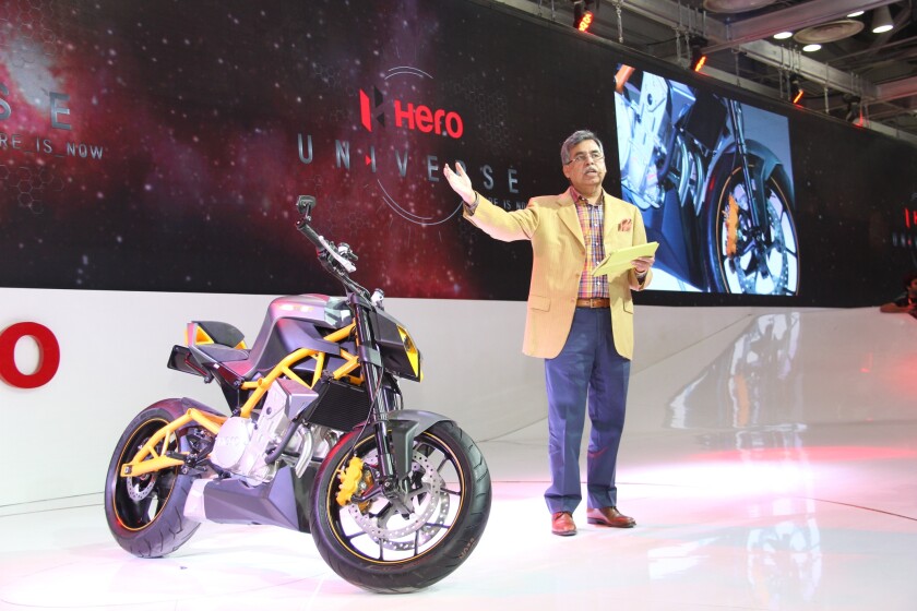 Pawan Munjal introduces the Erik-Buell-designed Hastur - less horsepower than the competition but much lighter, with Buell's trademark mass-centralization, a trellis-frame and more torque lower down the rev range