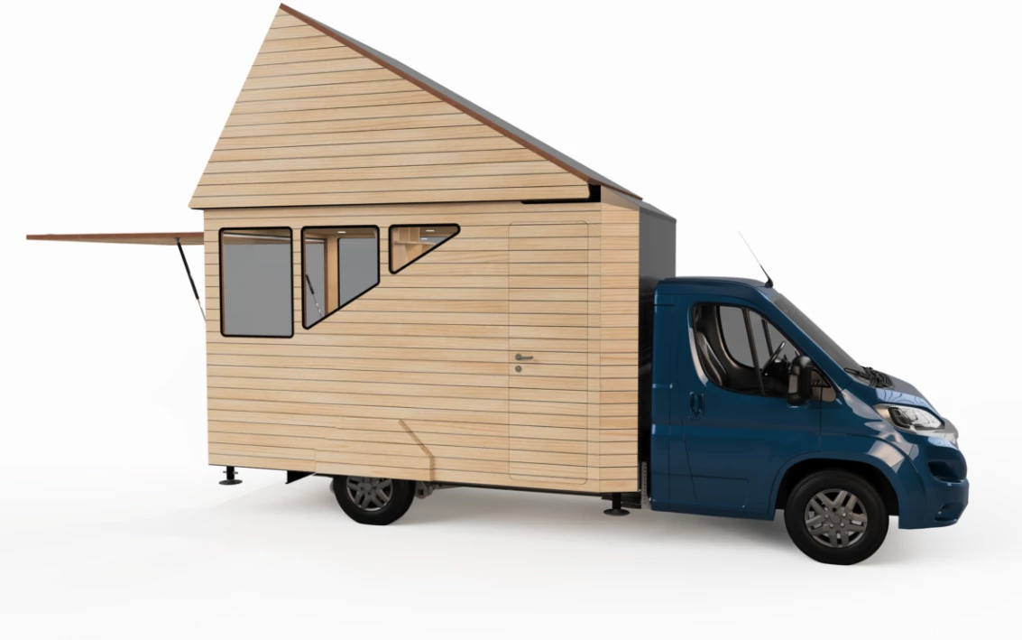 The expanded Opperland camper atop its Ducato base
