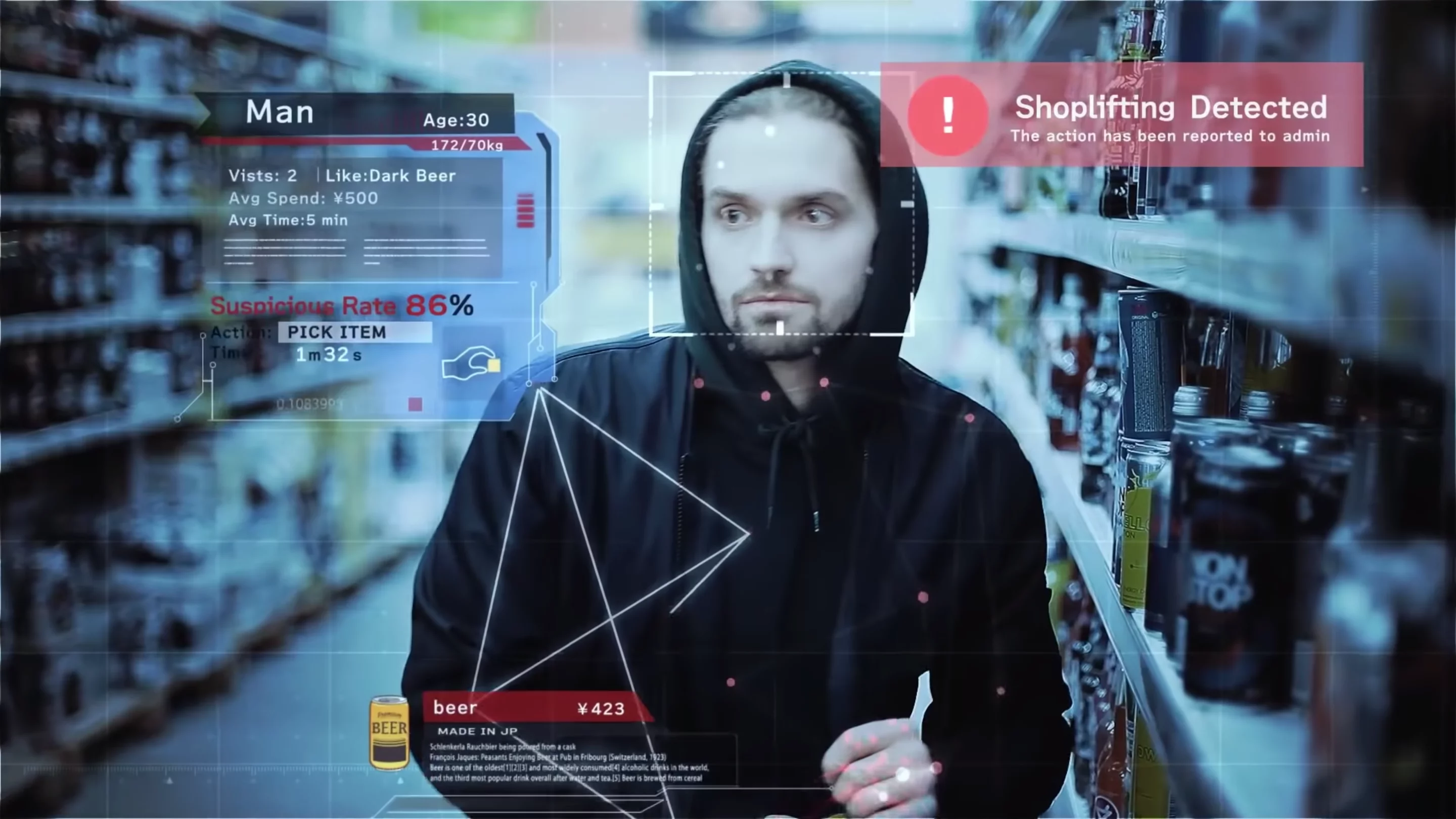 The VaakEye system accepts a live feed from all the security cameras on a premises, and uses AI processing to detect when somebody might be committing a crime