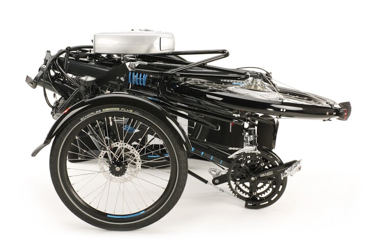 The bike measures 4 x 2.7 x 2.3 feet (123 x 83 x 69 cm) when folded
