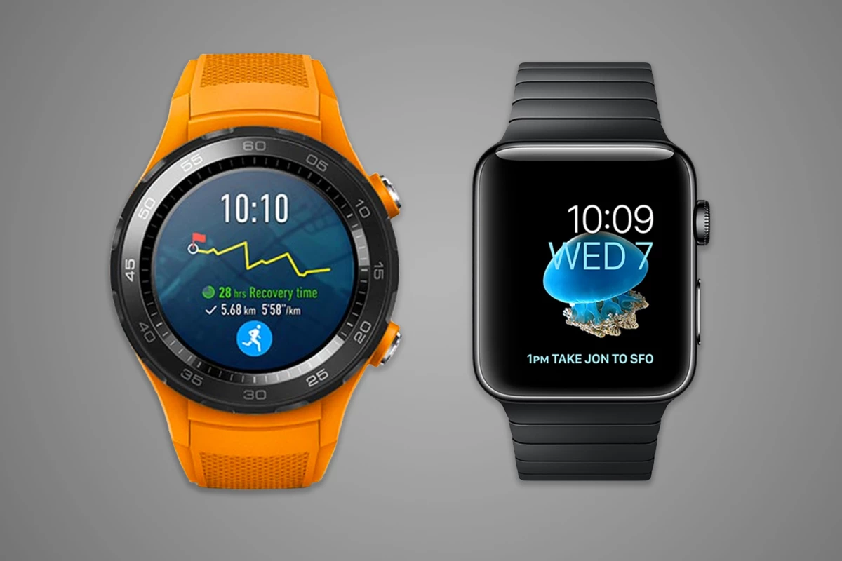 The second-generation Huawei Watch and the Apple Watch Series 2 have similar specs, but different approaches