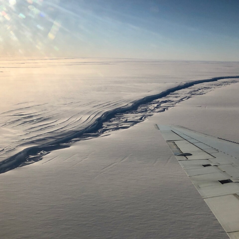A large rift bisecting part of the Stancomb-Willis Glacier Tongue, East Antarctica