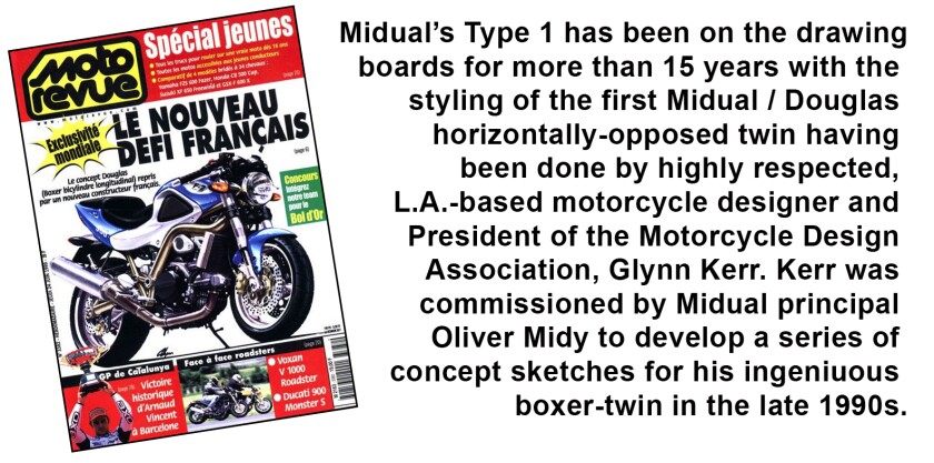 The 1999 front cover of France's most prestigious motorcycle magazine scooped the arrival of the original "Douglas" prototype.