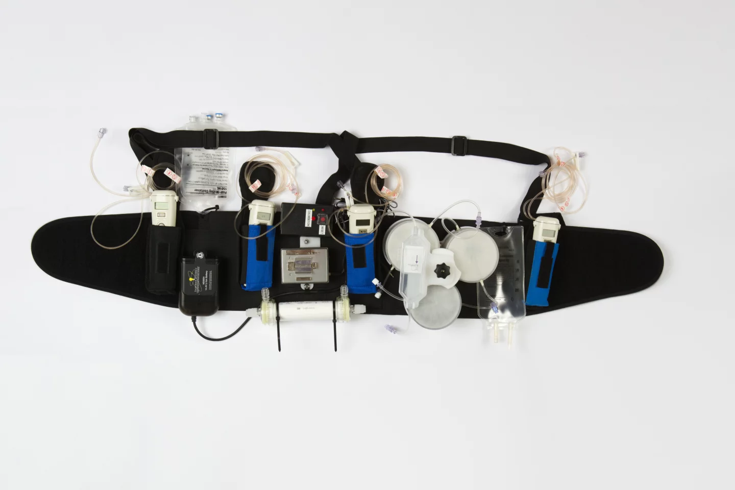 The Wearable Artificial Kidney features miniaturized components that perform kidney hemodialysis