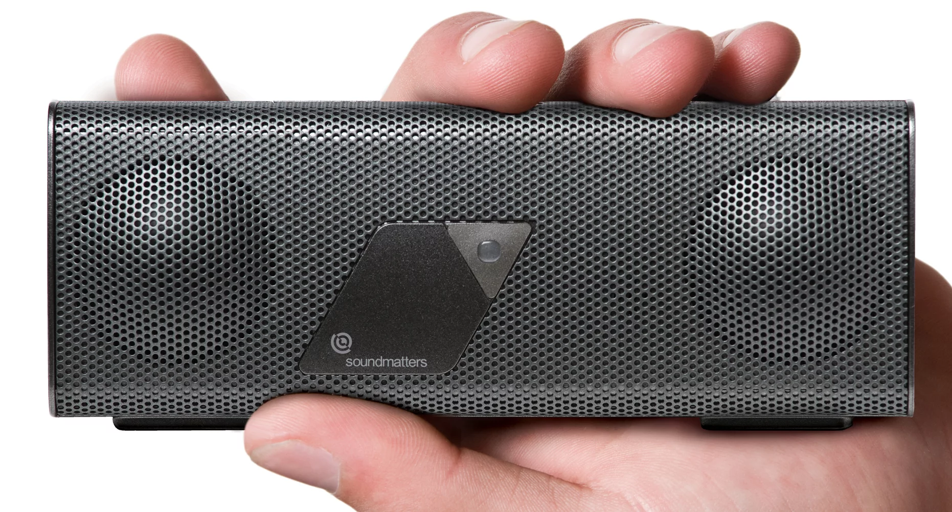 Soundmatters' foxLv2 PLATINUM speaker fits in the palm of a hand