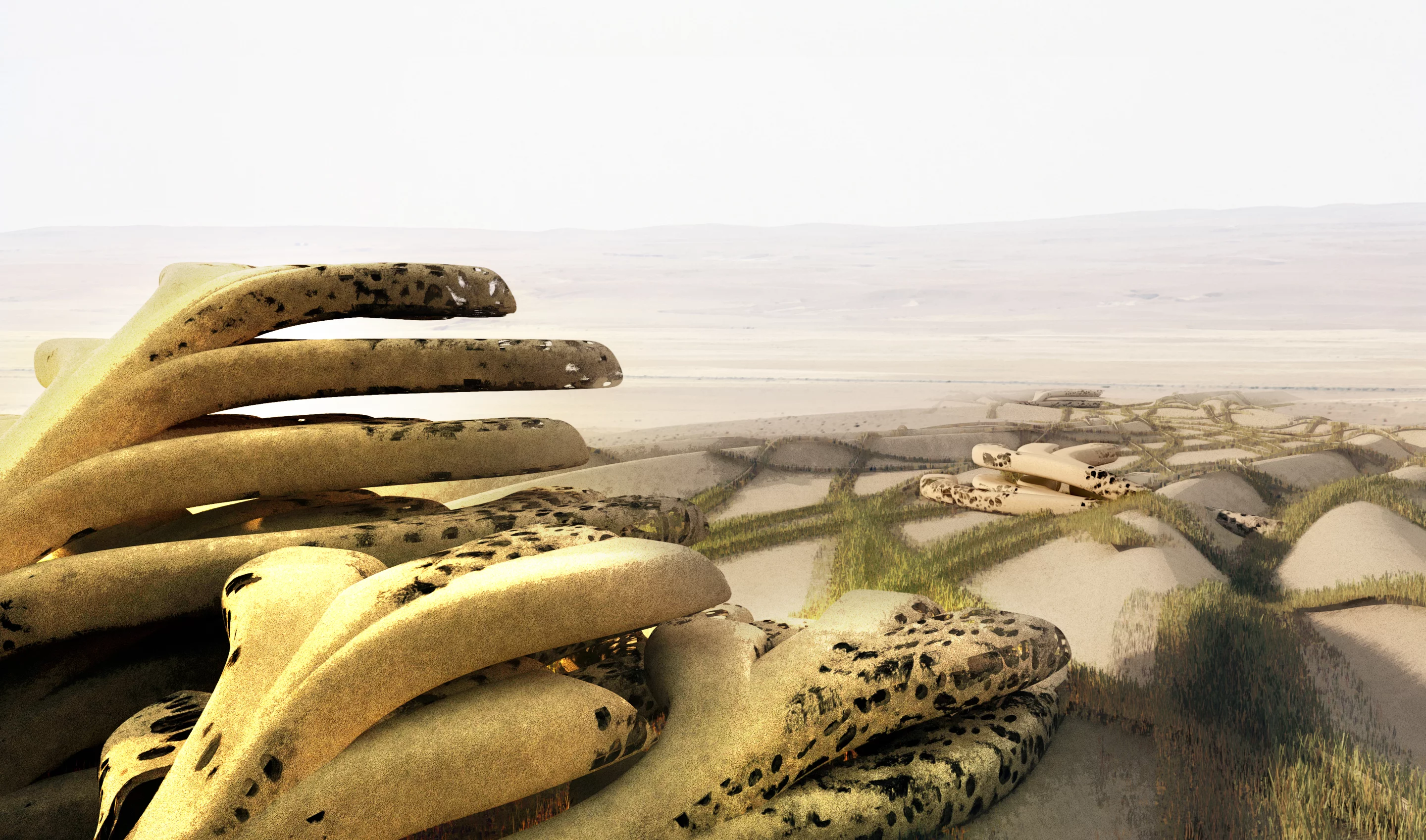 The shelters would feature an integrated deep well system that provides water for cultivating vegetables and other greenery, making a veritable oasis in the desert (Image: XTU)