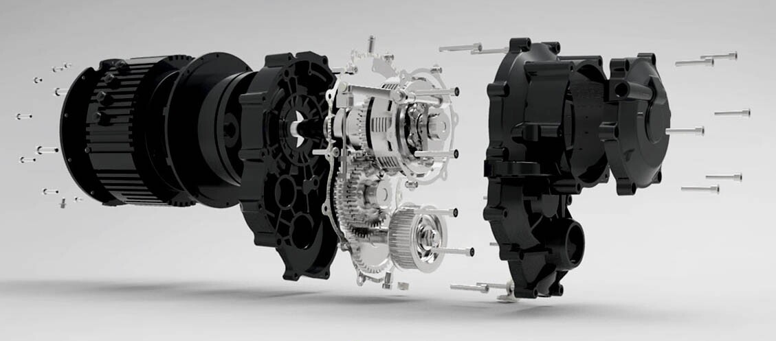 Sur-Ron White Ghost: 10-kilowatt electric motor with dual-clutch 2-speed transmission
