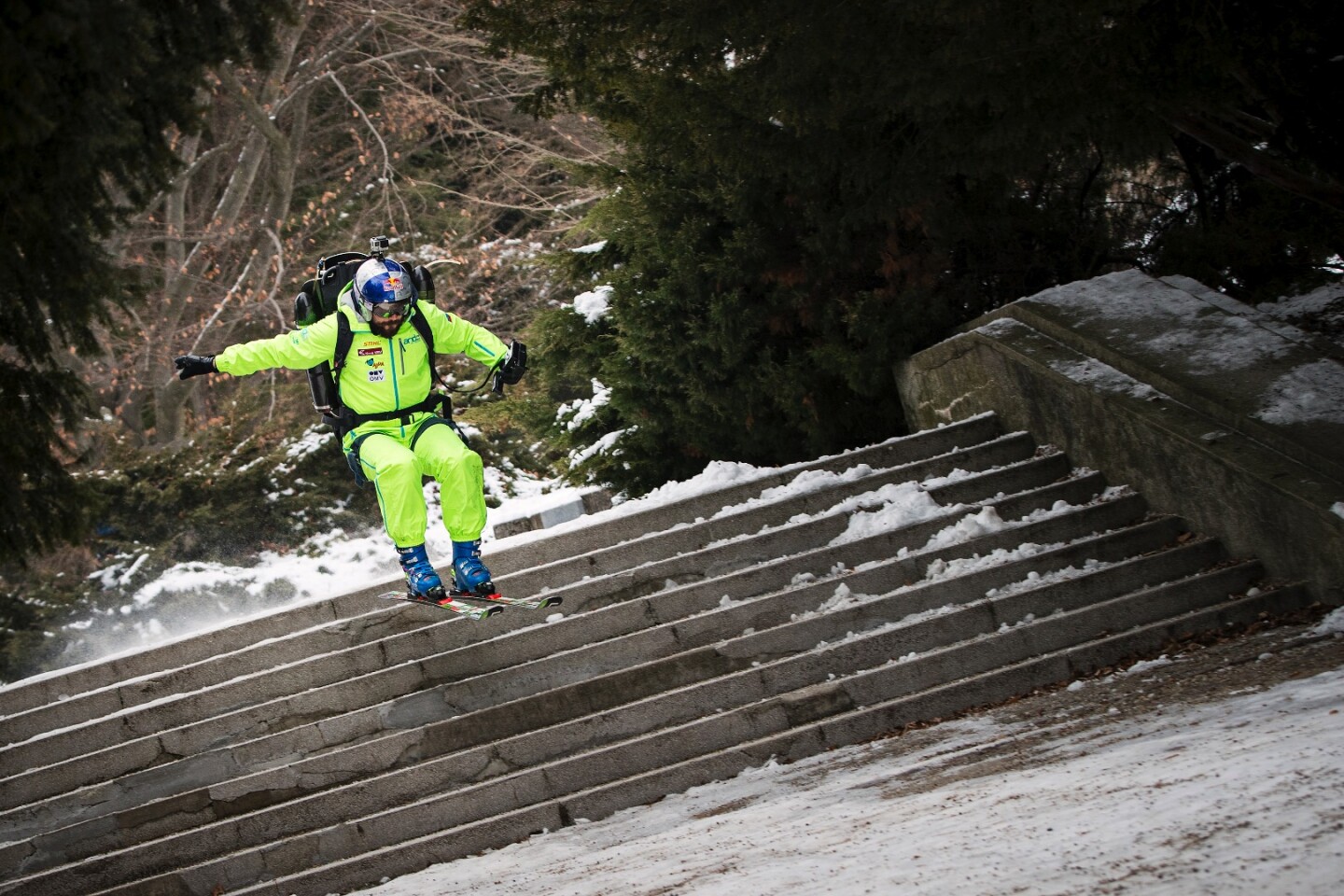 Snow, ice and even stairs don't stand between Flisar and his lunch