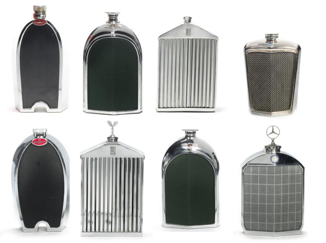 Bonhams' automobilia includes ten hip flasks fashioned after famous auto makers' radiators, with the instantly recognisable Bentley, Rolls-Royce, Mercedes-Benz and Bugatti visages quite readily giving credibility to even the most hopeless closet alcoholic. The flasks are expected to sell for between €250 and €450.