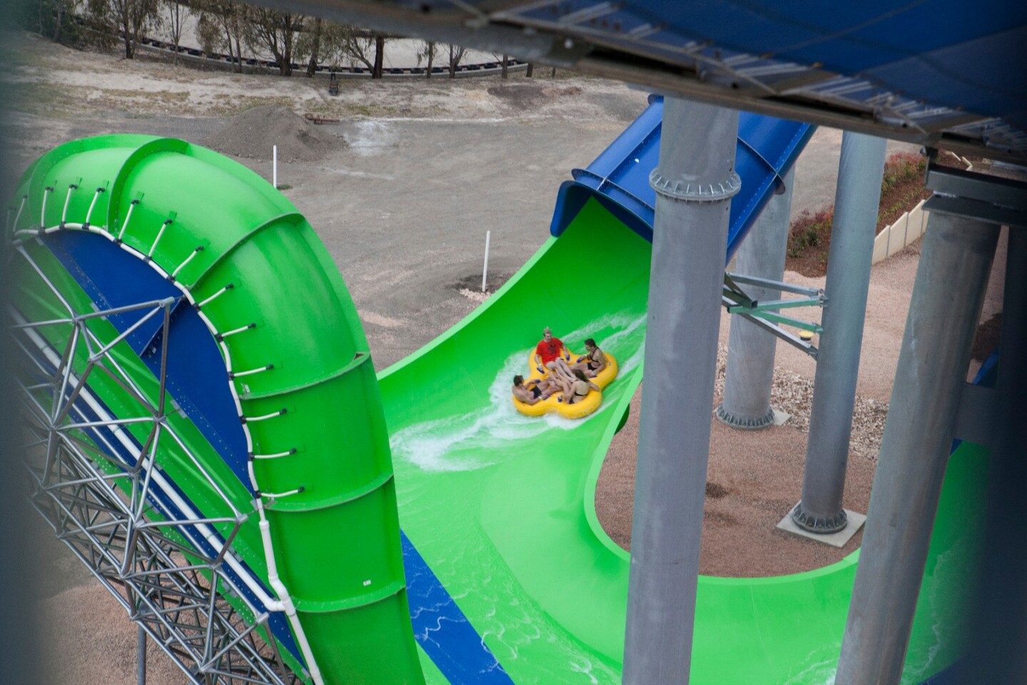 Riders enjoy the Gravity Wave ride at Funfields in Melbourne