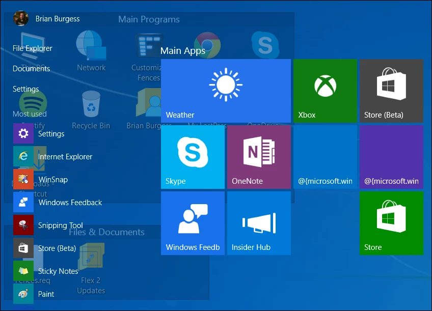The Start menu is transparent