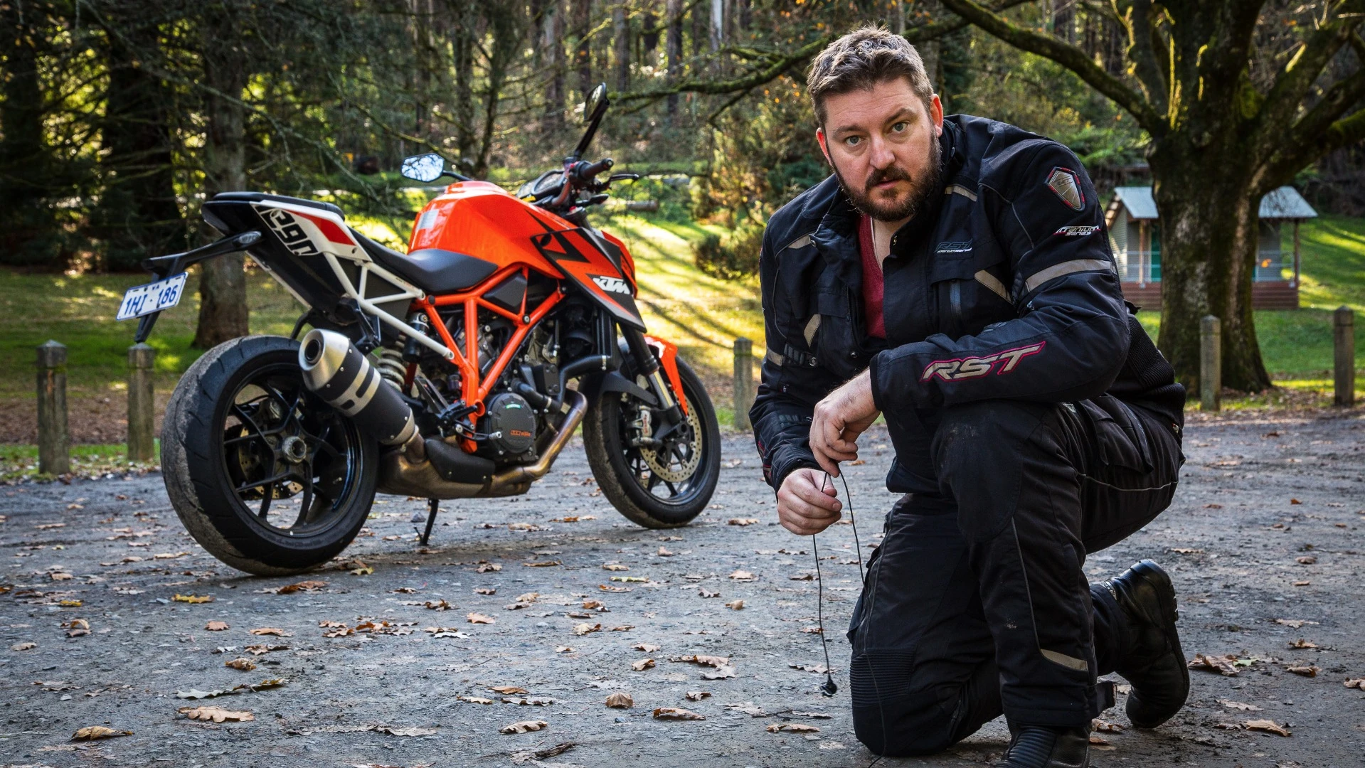 Loz prepares to shoot video with the KTM 1290 Super Duke R