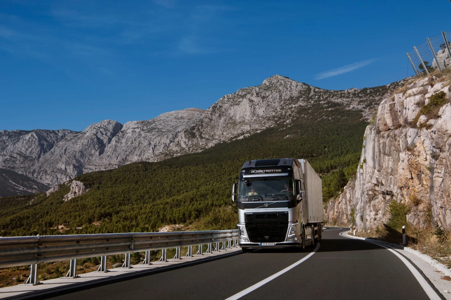 The Volvo truck used in the test makes its way up a Croatian mountain pass