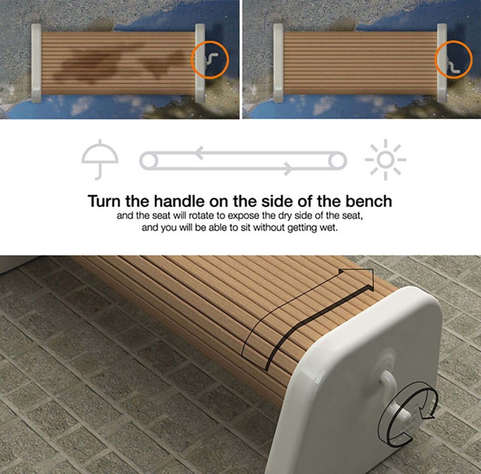 Sung Woo Park's Rolling Bench - rotate it around and you've got a dry seat.