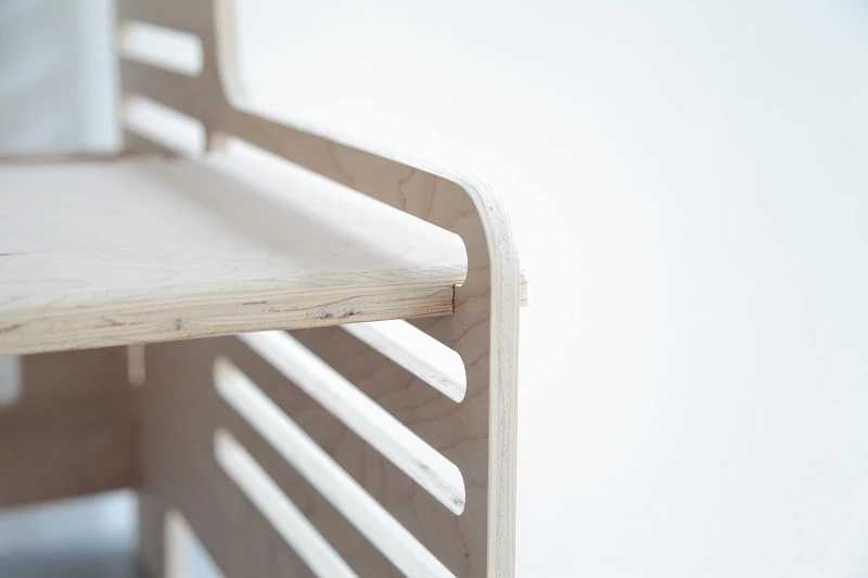 The UpStanding Desk is assembled using no fasteners, with the five pieces slotting into place